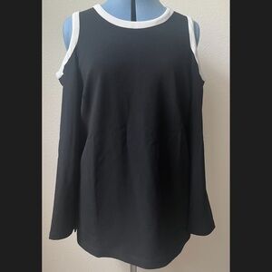 Boston Proper Black White Cold Shoulder Blouse Size Large